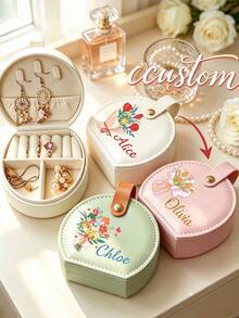 Customized Personalized Minimalist Rectangular Jewelry Box, Custom Name Design, Multi-Compartment Storage Box, Suitable For Rings, Earrings, Necklaces, Watches, Portable Travel Jewelry Organizer, Birthday, Bridesmaid, Wedding, Christmas Gift - Multicolor - View 1