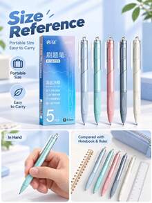 Set 5 Pulpen Gel Retractable Seri Warna Morandi, Tinta Hitam 0.5mm, Cepat Kering, Tulisan Halus, Desain Pegangan Nyaman, Pulpen Warna Macaron yang Sangat Menarik untuk Ujian Siswa, Catatan Belajar, Menulis di Kantor, Jurnal, dan Alat Tulis Sehari-hari - Set - View 7