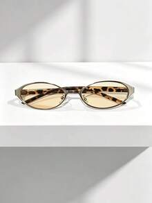 1PC New European & American Oval Small Frame High-End Narrow Frame Glasses, Hong Kong Style Metal Oval Retro Fashion Men's Glasses - Multicolor - View 4