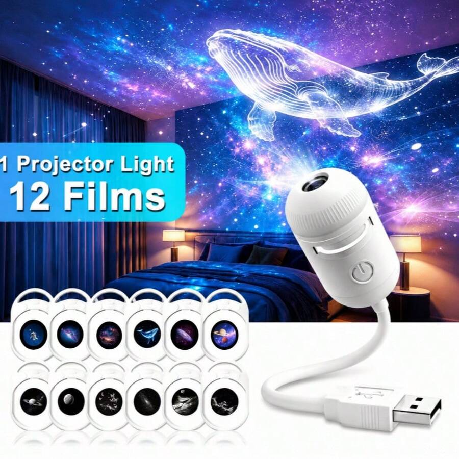 360° Rotating High-Definition Smart 5D Starry Sky Projector Night Light, Smart Lamp With 3/12 Random Projection Film Slides, Galaxy Sky Light With Detachable Pattern Plates, USB Powered Portable LED Projector, Suitable For Bedroom, Living Room, Ceiling, Wall, Home Decor, Christmas Gift