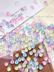 Elevate Your Nail Accessories, Random Color 60/120PCS, Macaron Solid Color Petal Nail Art Decor, Ice Transparent Petal Lily Ice Crystal Flower Studs, Suitable As Holiday Gift For Girls - Multicolor - View 1