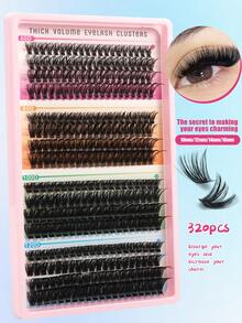 320pcs Individual Cluster False Eyelashes, C‑Curl 60D 80D 100D 120D, Mixed Length 12‑16mm, Soft Faux‑Mink Fibre, DIY Home Makeup Lashes, Fluffy Segmented Lash Clusters For Daily & Party Makeup - C - View 3