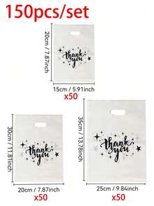Set 150 Kantong Kado Plastik Putih dengan Desain "Terima Kasih" - Tahan Lama, Bergaya, Dapat Digunakan Kembali, 3 Ukuran (Kecil, Sedang, Besar), Cocok untuk Kemasan Toko Ritel atau Toko Kado, Kantong Kado, Pembungkus Kado, Kemasan Fashion, Konstruksi Kokoh, Ukuran Kecil - Tas hadiah putih - View 8