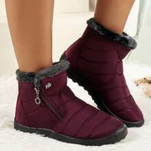 FZY Fall Shoes For Women Winter Ankle Boots,Quilted Fleece Lined Side Zip Snow Boots,De Otoño Mujer Zapatos De Invierno Mujer Warm Casual Walking Shoes - Red - View 4