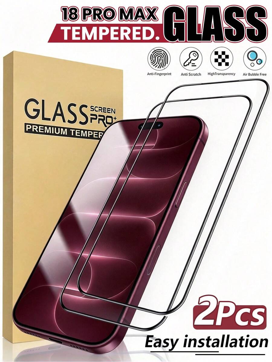 2pcs [2026 New] 9H Tempered Glass Screen Protector, Compatible With IPhone 18/18 Pro/18 Pro Max/17/17 Pro/17 Pro Max/17 Air/16/16 Plus/16 Pro/16 Pro Max/15/15 Pro Max/14/14 Plus/13/13 Mini/12/12 Mini/11 Pro Max/X/XS/XR, High Definition Transparent Anti-Scratch Bubble-Free - Clear - View 1