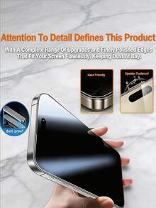 3pcs Privacy Screen Protector, Anti-Peeping, Dust Free Auto Alignment Anti-Scratch, 9H Full Coverage Tempered Glass, Case Friendly, Compatible With IPhone 18/17/16 Pro Max - Clear - View 11