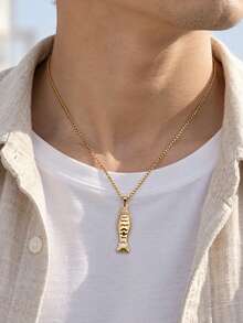 1pc Stainless Steel 18K Gold Plated Oil-Drip Koi Fish Ocean Style Premium Necklace, 3D Fish Element Fashion Design Versatile Men's Necklace - Yellow Gold - View 5