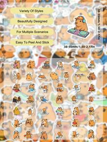 50Pcs PP Capybara Stickers, Cute Kawaii Cartoon Style, Including Capybaras, Food, Coffee, Pizza, Sushi, Space Elements, For Journal Collage, Water Bottle, Luggage, Skateboard, Tablet, Notebook, Storage Box, DIY Craft Decor - Multicolor - View 8