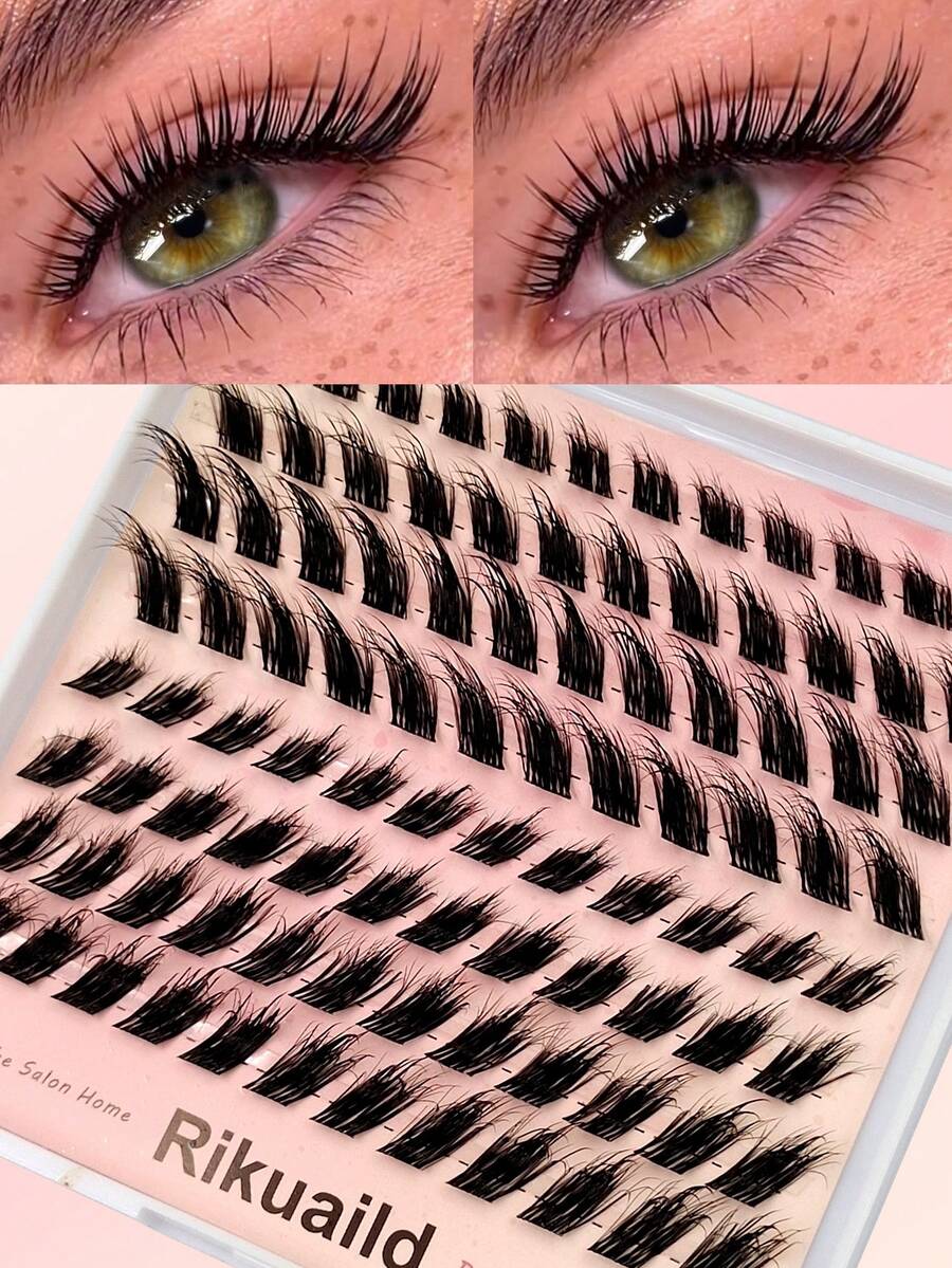 Rikuaild 96 Pcs Wet Lashes,Fox Eye Lashes,Natural Makeup Effect, Reusable,Create A Light, Elegant And Looming Spike Effect,For Beginners Easy To Use Salon-Quality Long-Lasting False Eyelash Extensions - D - View 1