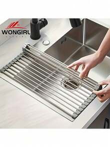 Stainless Steel Roll-Up Dish Rack / Kitchen Anti-Slip Drain Mat - Foldable, Space-Saving, Over Sink, Rust-Resistant, Easy To Clean, Suitable For Kitchen Sink, Countertop, Refrigerator Organization - Multicolor - View 3