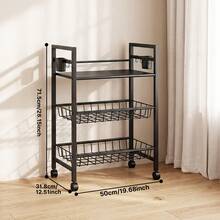 EZIFY Heavy-Duty 3-Tier Standing Shelf, 35kg Load Per Tier, Slim Space-Saving Rack With Lockable Casters, For Kitchen/Pantry/Utility Room. - 3-tier Large Capacity Storage Trolley - View 12