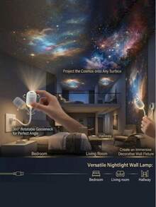 360° Rotating High-Definition Smart 5D Starry Sky Projector Night Light, Smart Lamp With 3/12 Random Projection Film Slides, Galaxy Sky Light With Detachable Pattern Plates, USB Powered Portable LED Projector, Suitable For Bedroom, Living Room, Ceiling, Wall, Home Decor, Christmas Gift - G303 - View 7
