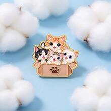 Cartoon Cats Enamel Brooch, Lovely Kittens In Cardboard Box Pin, Paw Pattern Decorative For Backpack Jacket Hat, Cute Gift For Cat Lovers - Multicolor - View 6