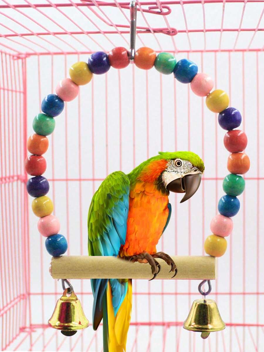 1PC/2PCS Pet Bird Colorful Beads Swing Toy Bird Cage Bird Nest Hanging With Bell Swing Pet Boredom Relief Toy Mixed Colors - A - View 1