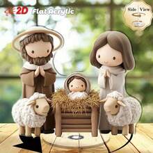 2D Flat Rotating Acrylic Nativity Scene Display - 360° Rotating Mary & Baby, Sheep, Manger Display, Suitable For Christmas Tabletop Decor, Stable Setup, No Assembly Required, Elegant Holiday Home Decoration, 2D Flat - Colorful - View 10