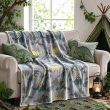 1pc Jungle Dinosaur Cartoon Glow-In-The-Dark Blanket, Soft Flannel Blanket, Suitable For Sofa, Living Room, Bedroom And Outdoors, Decoration Gift, Perfect For Teens And Adults - Multicolor - View 5