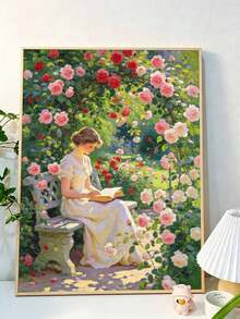 DIY Paint By Numbers Kit, Girl Reading Book In Rose Garden, Hand-Painted Oil Painting Canvas Wall Art Home Decor Gift - A - View 3