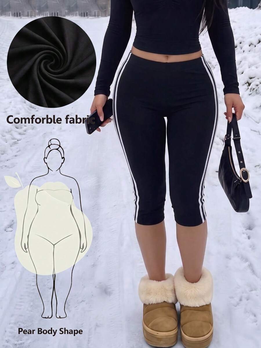 Retro Contrast Color Trim Design Tight Fit Shaping Leggings, Sports & Yoga Pants - Black - View 1