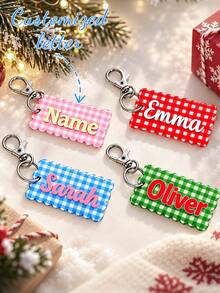 Personalized Name Acrylic Keychain, Custom Gingham Bag Charm, Cute Name Keyring, School Backpack Tag Gift - Multicolor - View 1