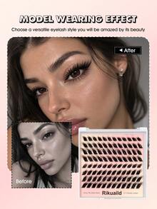 Rikuaild 96 Pcs Wet Lashes,Fox Eye Lashes,Natural Makeup Effect, Reusable,Create A Light, Elegant And Looming Spike Effect,For Beginners Easy To Use Salon-Quality Long-Lasting False Eyelash Extensions - D - View 2