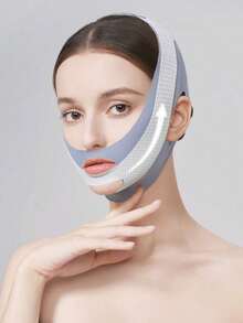 Graphene V Line Face Lifting Strap, Breathable Full Face Sculpting Mask, Washable Double Chin Band, Home Sleeping Facial Care Face Cover - Light Grey - View 1