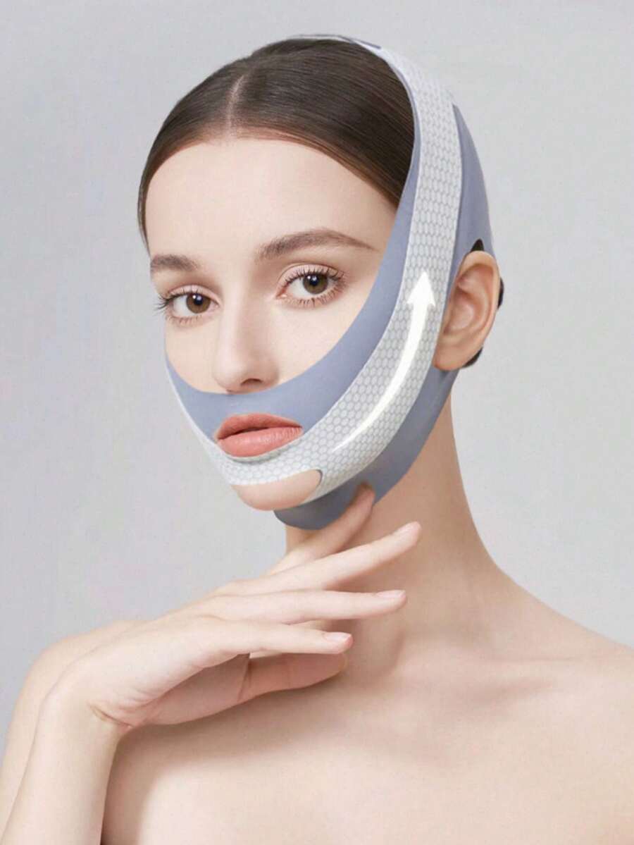 Graphene V Line Face Lifting Strap, Breathable Full Face Sculpting Mask, Washable Double Chin Band, Home Sleeping Facial Care Face Cover - Light Grey - View 1