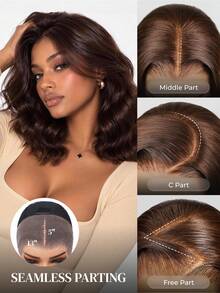 ARABELLA Bob Wigs Dark Brown 13x5 Lace Frontal Wigs Deep Curly Transparent Lace 100% Human Hair Glueless Wig With Drawstring Pre-Bleached Knots Pre-Plucked Hairline Beginner Friendly - S4 - View 7