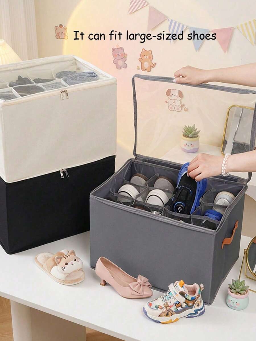 12-Compartment Large Capacity Shoe Box With Transparent Lid, Dust-Proof Storage Box For Shoes, Clothes And Accessories, Solid Color Home Storage Box - View 1