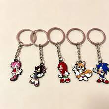 1pc Sonic Style Cartoon Metal Keychain, Video Game Character Pendant Key Ring For Backpack Purse Bags, Cool Gift For Fans & Kids - Multicolor - View 2