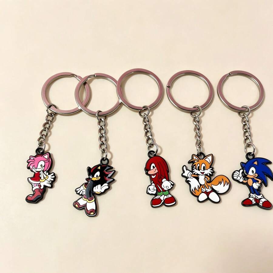 1pc Sonic Style Cartoon Metal Keychain, Video Game Character Pendant Key Ring For Backpack Purse Bags, Cool Gift For Fans & Kids