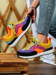 All-Season Flat Multi-Color Patchwork Casual Shoes-New Women's Versatile Athletic Casual Shoes, Perfect For Everyday Wear And Outdoor Activities - Multi-color Orange - View 2