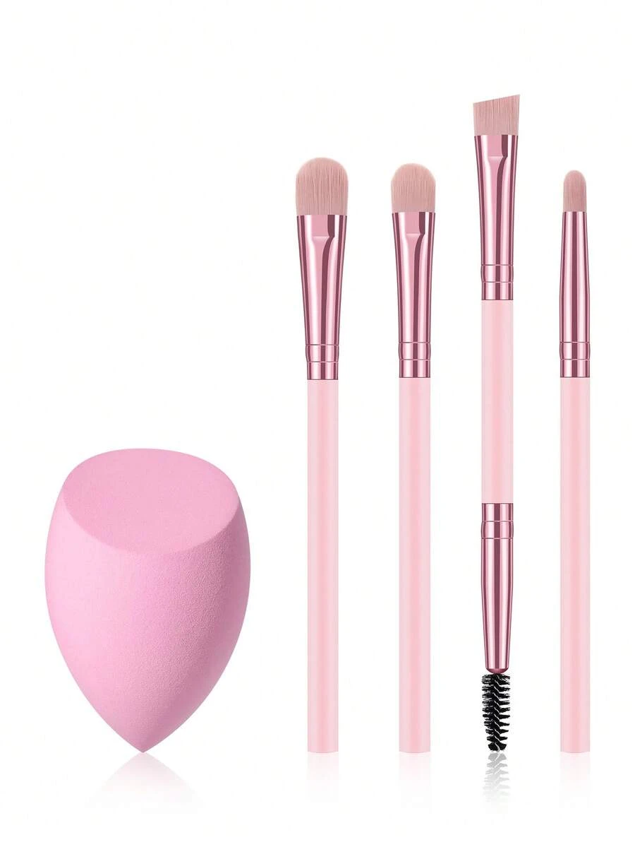 Set Alat Rias 5 Buah. Termasuk 4 Kuas Rias Datar Warna Pink dan 1 Spons Kecantikan. Kuas Mata Multifungsi Menangani Shading, Blending, dan Pembentukan Alis, sementara Spons Menciptakan Alas Bedak yang Sempurna. - MultiWarna - View 1