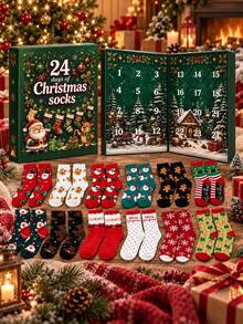 2026新款聖誕襪 附節日元素降臨節倒數日曆 - 彩色 - 查看 1