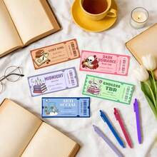 Reader's Book Club Stationery Set, Creative Fun Bookmarks With Vintage Ticket Design And Retractable Ballpoint Pen, Dark Romantic Fantasy Style Bookmarks, Book Lover Gift And Reader Accessories - Multicolor - View 3