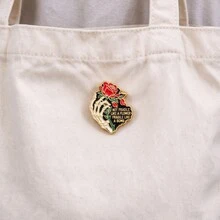 Skeleton Hand Rose Enamel Pin, "Not Fragile Like A Flower Fragile Like A Bomb" Quote Lapel Brooch, Gothic Badge For Backpack Jacket Hat, Cool Gift - Multicolor - View 10