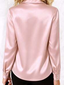 Elegant Women's Pink Satin Blouse, Collared Long Sleeve, Suitable For Autumn Commute And Business Casual Wear - Pink - View 3