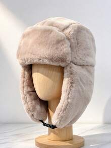 1pc Men's Black Faux Fur Bomber Hat, Adjustable Outdoor Casual Sun Protection Cap, Suitable For Spring/Autumn Travel, Beach, Party - Black - View 6
