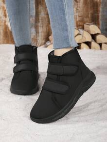 Women's Black Winter Snow Mid-Top Athletic Shoes, Dual PU Hook-And-Loop Straps, Warm Fleece Lining, Snug Comfortable Lightweight, Non-Waterproof Upper - Black - View 5