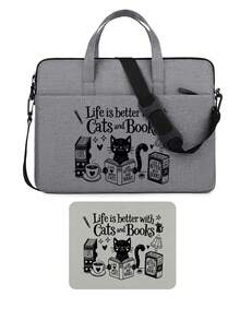 [Printed Design-Not Textured] Laptop Bag, Cat Print, Briefcase-Style Fabric Bag, Equipped With Detachable And Adjustable Shoulder Strap, Mouse Pad, Suitable For Laptop, Laptop Sleeve, Briefcase-Style Tablet Bag, Shoulder Bag, Suitable For Home And Office, Back To School, Christmas, Halloween Gifts - Multicolor - View 12