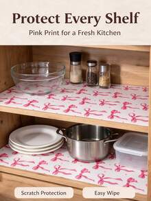 4 Refrigerator Rack Liners, Anti Slip And Easy To Wipe Pads For Refrigerator Cabinets, Pink Bow Print, Kitchen Countertop Protection Drawer Pads - Bow Pattern - View 9