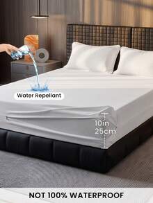 1pc Waterproof 6-Sided Zipper Mattress Protector, White Mattress Cover, Fits 10-Inch Deep Mattress, Suitable For Twin, Full, Queen, King, Breathable & Quiet, Fitted Sheet Style Deep Pocket, Machine Washable - White (fitted Sheet Height 25cm) - View 2