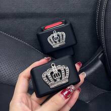 1pc/2pcs Creative Bling Crown Pattern Car Seat Belt Base Protector Cover, Shiny Rhinestone Car Seat Belt Base Protective Cap, Anti-Collision Anti-Scratch, Car Interior Decoration Auto Accessories - Creative Crown Pattern - View 4
