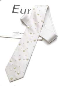 1pc White Hand-Tied Necktie Suitable For Casual Women Daily Party Gift Wedding - Multicolor - View 4