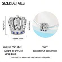 1pc Crown Beaded Pendant, Inlaid With Blue And White Zirconia, Hollow Vintage Crown Design, Original Bracelet Necklace DIY Pendant Chain Jewelry Making Accessory, Exquisite And Luxurious, Compatible With Snake Chain, Suitable For Handmade Crafts And Holiday Gift Giving - Multicolor - View 6