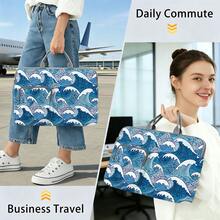 Blue & White Wave Print Laptop Bag/Briefcase - Made Of Soft Fabric, Compatible With Various Laptops And Tablets, Equipped With External Zipper Pocket And Fixed Handle, Large Capacity Storage, Balancing Protection And Portability, Suitable For Work, Study And Travel, Essential For Daily Commute - Multicolor - View 6