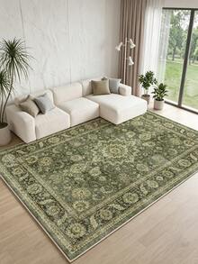 1pc Green Bohemian Floral Living Room Rug, Suitable For Living Room, Bedroom, Kitchen, Dining Room, Office, Room Decor And Doormat - Olive Green - View 2