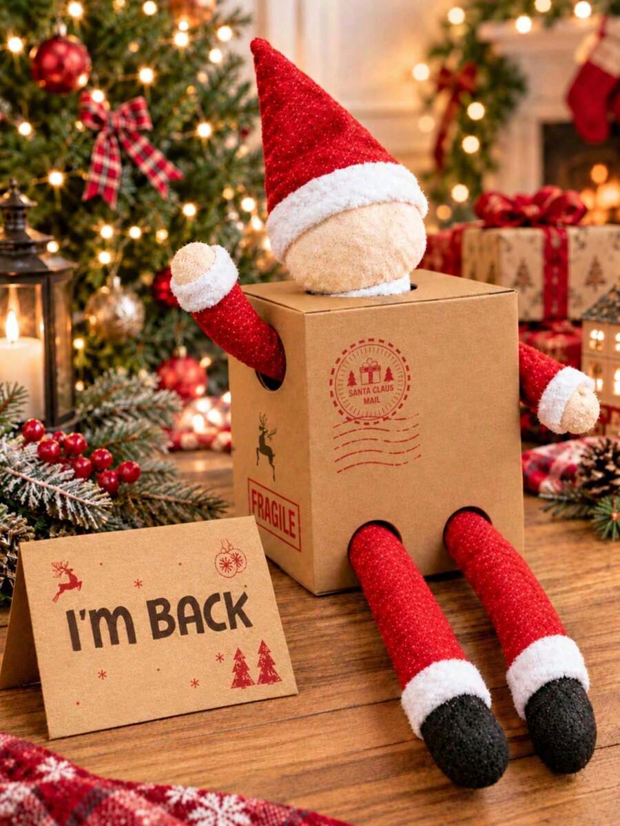 1set Christmas Elf Arrival Box, With Seating Card Written I'm Back, Elf Party Props, Christmas Party Supplies, Holiday Gifts, Surprise Props, Dolls Not Included - Elf Arrival Box - View 1