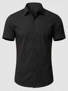 Camisa Marca Impala Para Hombre - Manga Corta - Color Negro Mate - Corte Slim Fit - Tejido Fresco - Fácil De Lavar - Versátil - Estilo Casual - Negro - Ver 4