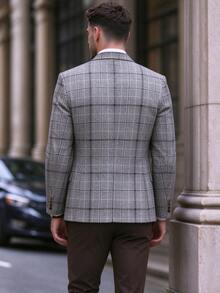 Men's Houndstooth Blazer - Classic Single-Button Casual Jacket, All-Season Business Casual Wear, Slim Fit Suitable For Office, Wedding, Formal Occasions - Light Grey - View 4