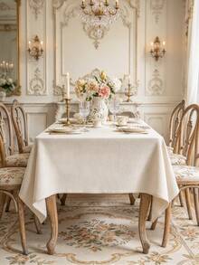 1pc French Minimalist Beige Tablecloth, Crisp And Flat, Wrinkle-Resistant, Suitable For Home Daily Use, Holiday Gatherings, Parties And Restaurant Display - Beige - View 1